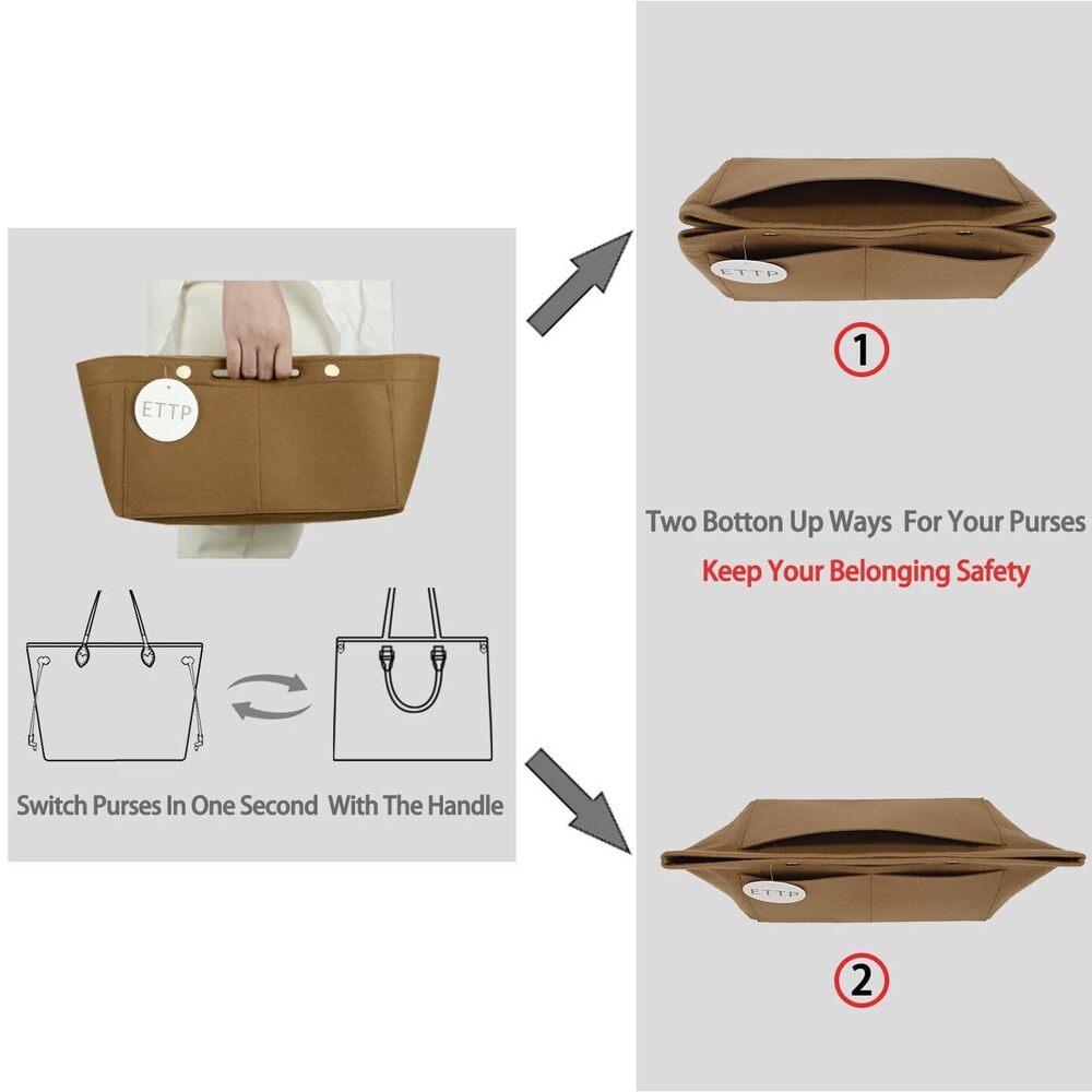 7569 Purse Organizer Insert For Handbags Felt Tote Bag Organizer Insert - Picture 2 of 7